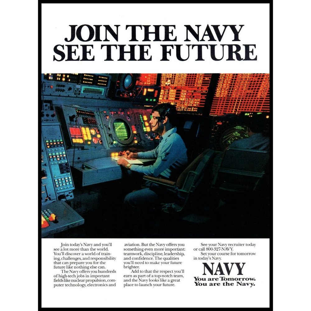 1989 US Navy Recruiting Recruiter Vintage Print Ad Control Room Tech Wall Art